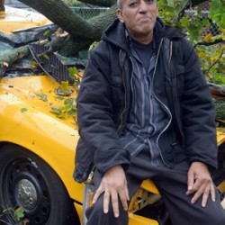 NYC Taxi crushed by Hurricane Sandy