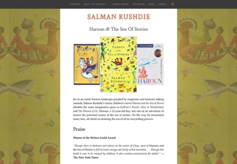 Salman Rushdie author website design by Adrian Kinloch
