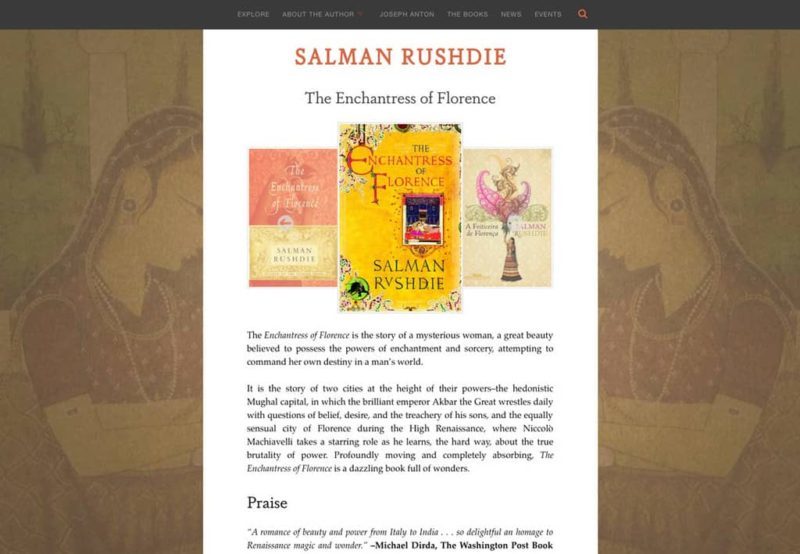 Salman Rushdie author website design by Adrian Kinloch