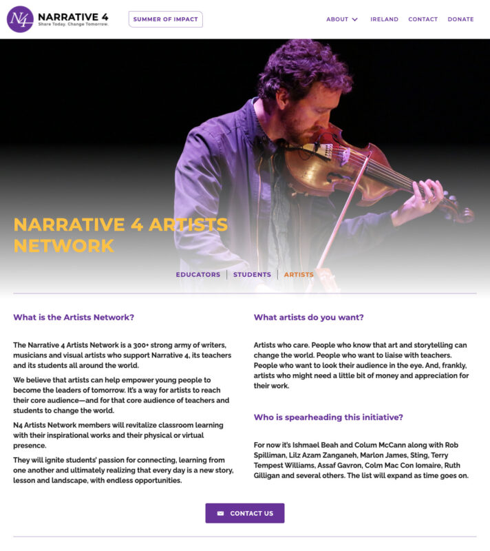Website design to celebrate Narrative 4 Artists Network by Adrian Kinloch